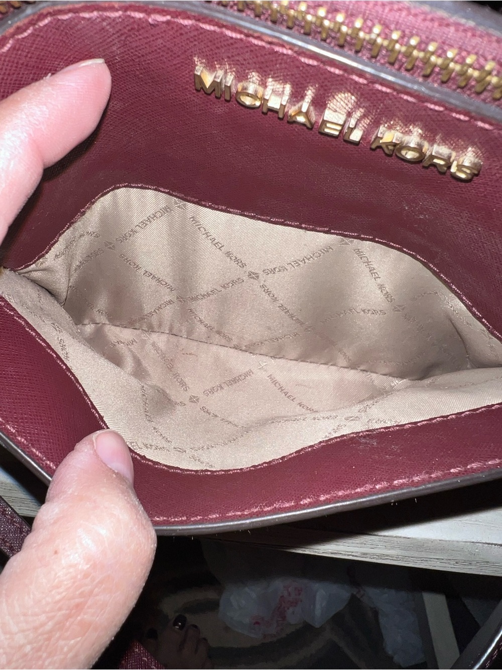Michael Kors Jet Set Travel Saffiano Leather Dome Crossbody Burgundy - Picture 7 of 14